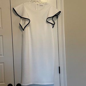 Calvin Klein White, Black Trimmed Sleeve Midi Dress, size 14